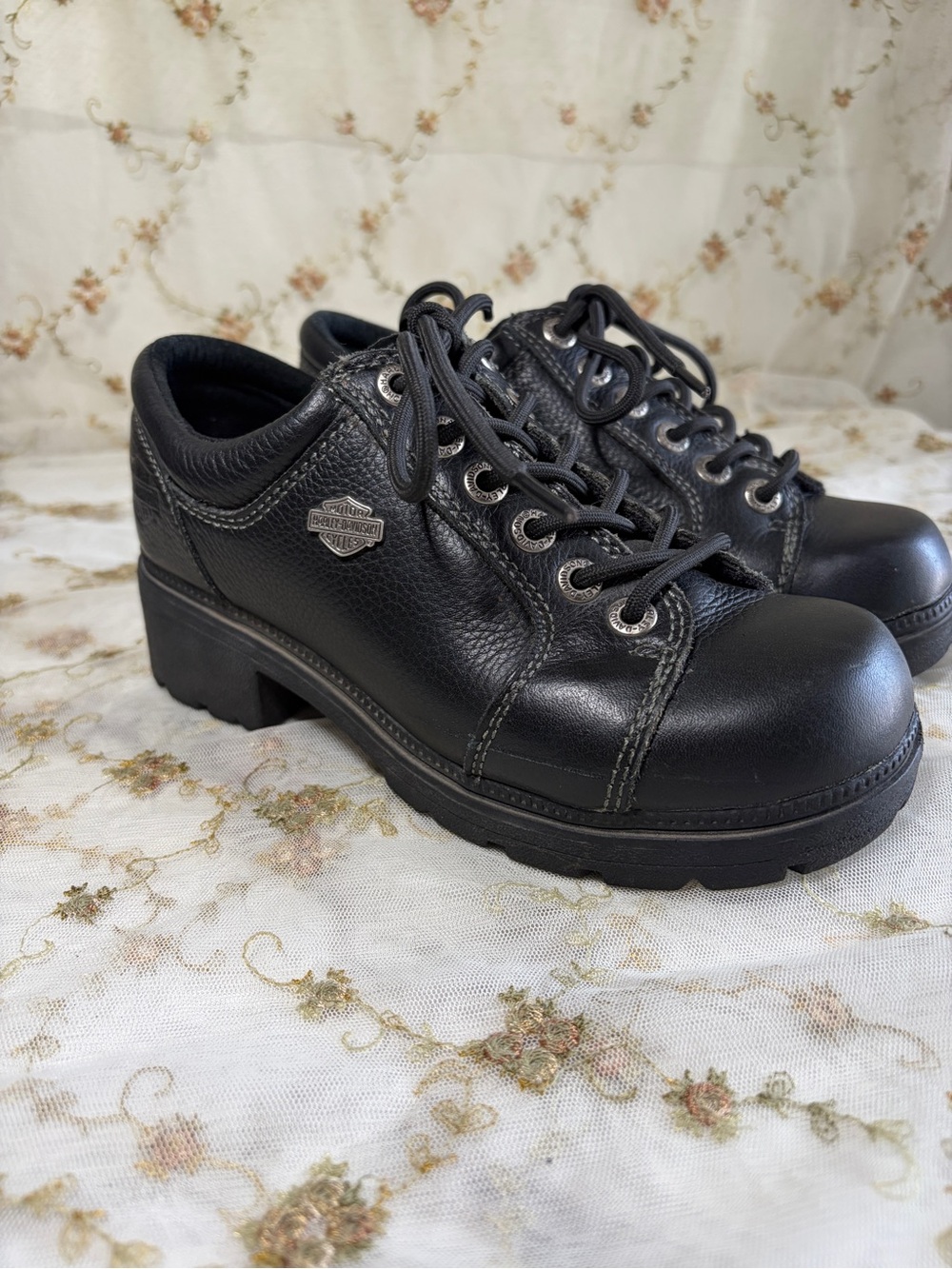 Harley-Davidson Women's Black Leather Lace-Up Work Boots Size 6